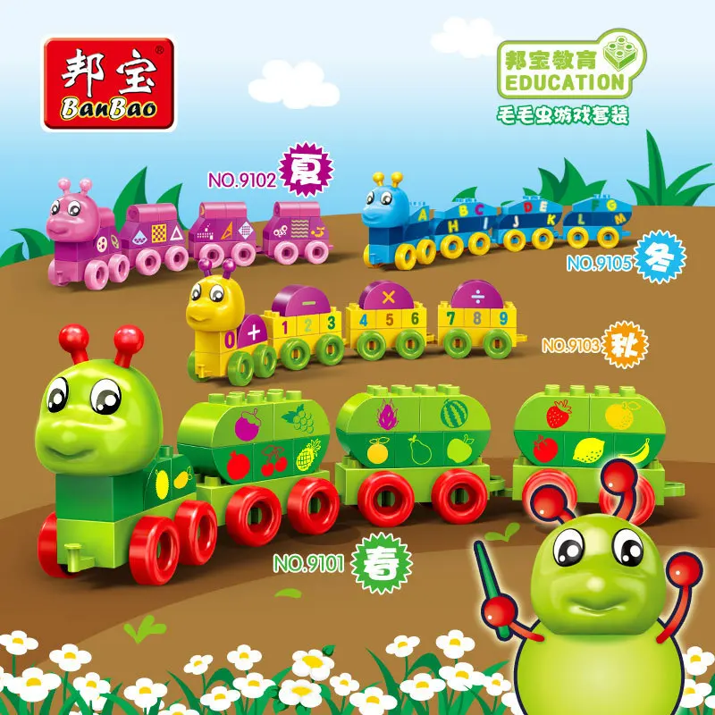 

BanBao Large Particles Children Fight Inserted with Numbers Lettered Knowledge Map Fruit Building Blocks Toy Caterpillar Mat Boa