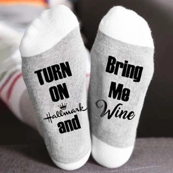 

Creative Christmas Letters Printed Women Winter Warm Socks Christmas Gifts TURN ON AND BRING ME WINE