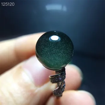 

11mm Top Natural Green Phantom Quartz Ring Women Men Clear Crystal Beads Lucky Stone 925 Silver Adjustable Ring Jewelry AAAAA
