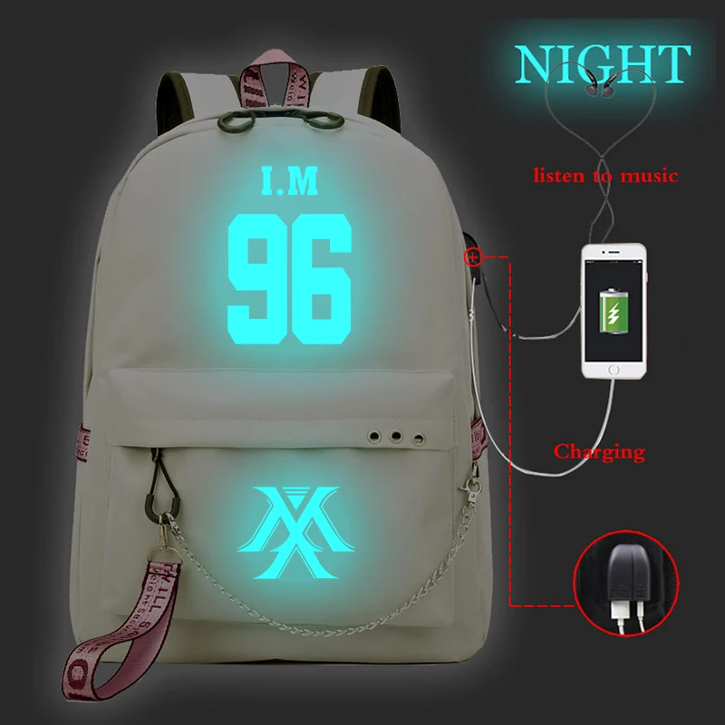 Mochila Feminina Kpop MONSTA X рюкзак женский рюкзак Usb зарядка школьные сумки для девочек-подростков светящийся дорожный рюкзак для ноутбука - Цвет: 25