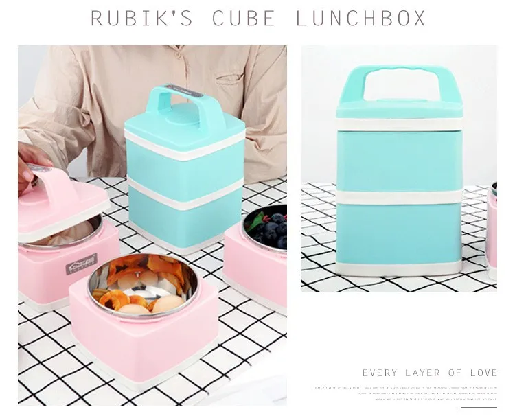Изолированный bento box 304 из нержавеющей стали Кубик Рубика, вращающийся цвет, непроливающаяся портативная коробка для ланча, отсеки, пластиковый Ланч-бокс
