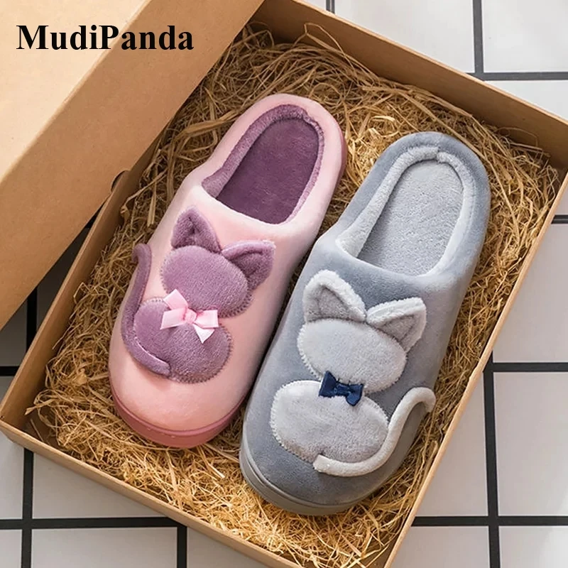 MudiPanda/тапочки для девочек Сезон зима 2020 года Короткие плюшевые тапочки с милым