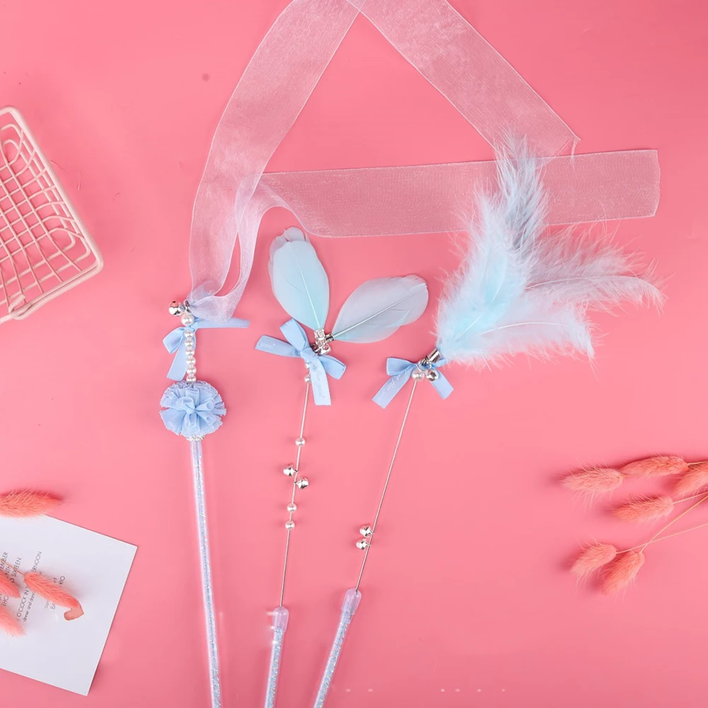 3 шт. с колокольчиками интерактивная игрушка Catcher Tassel перо привлекательная портативная кошачья удочка, забавные принадлежности для тренировки животных