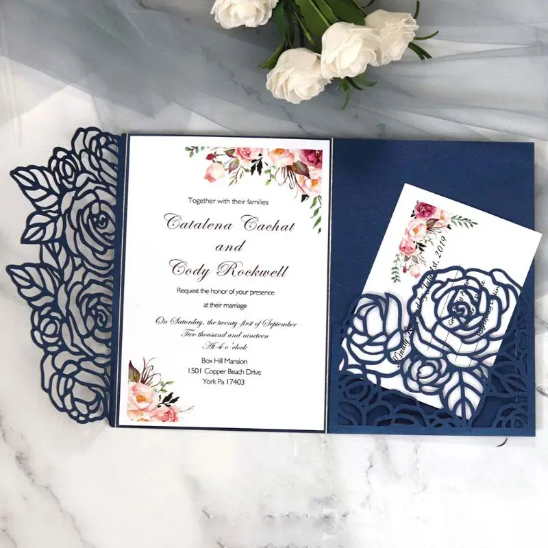  10pcs/set Laser Cut Hollow Rose Shape Wedding Invitations Card Party Supplies - 4.00027E+12
