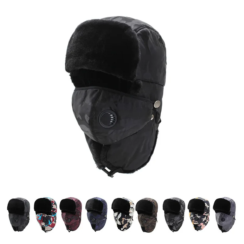 

Winter Hat Windproof Face Mask for Men and Women Black Ear Flaps Winter Warm Cap for Men Women Ski Mask