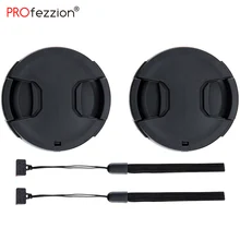 2 Pcs 49mm Universal Camera Lens Caps With Elasticity Anti-lost Rope Center Pinch Len Cover for Olympus Sony E 55-210mm f4.5-6.3