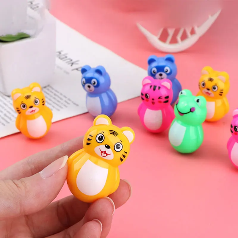 5Pcs/Set Multicolor Mini Tumbler Cute Roly-poly Kids Toys Cartoon Animal  Piggy Tiger Kitten Tumbler Wacky Toy Children Gifts