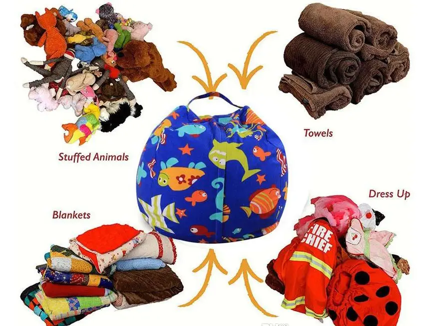 

32 Style 45cm Kids INS Stuffed Animal Toys Bean Bag Storage Pouch Soft Stripe Chair Portable Clothes canvas stripe Storage Bean