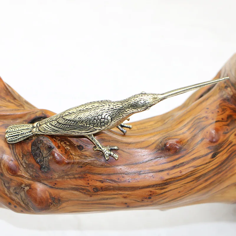 Solid Copper Long Mouth Bird Statue Ornaments Classic Brass Animal Woodpecker Figurines Home Desk Decorations Pu 'er Tea Needle tea needle set