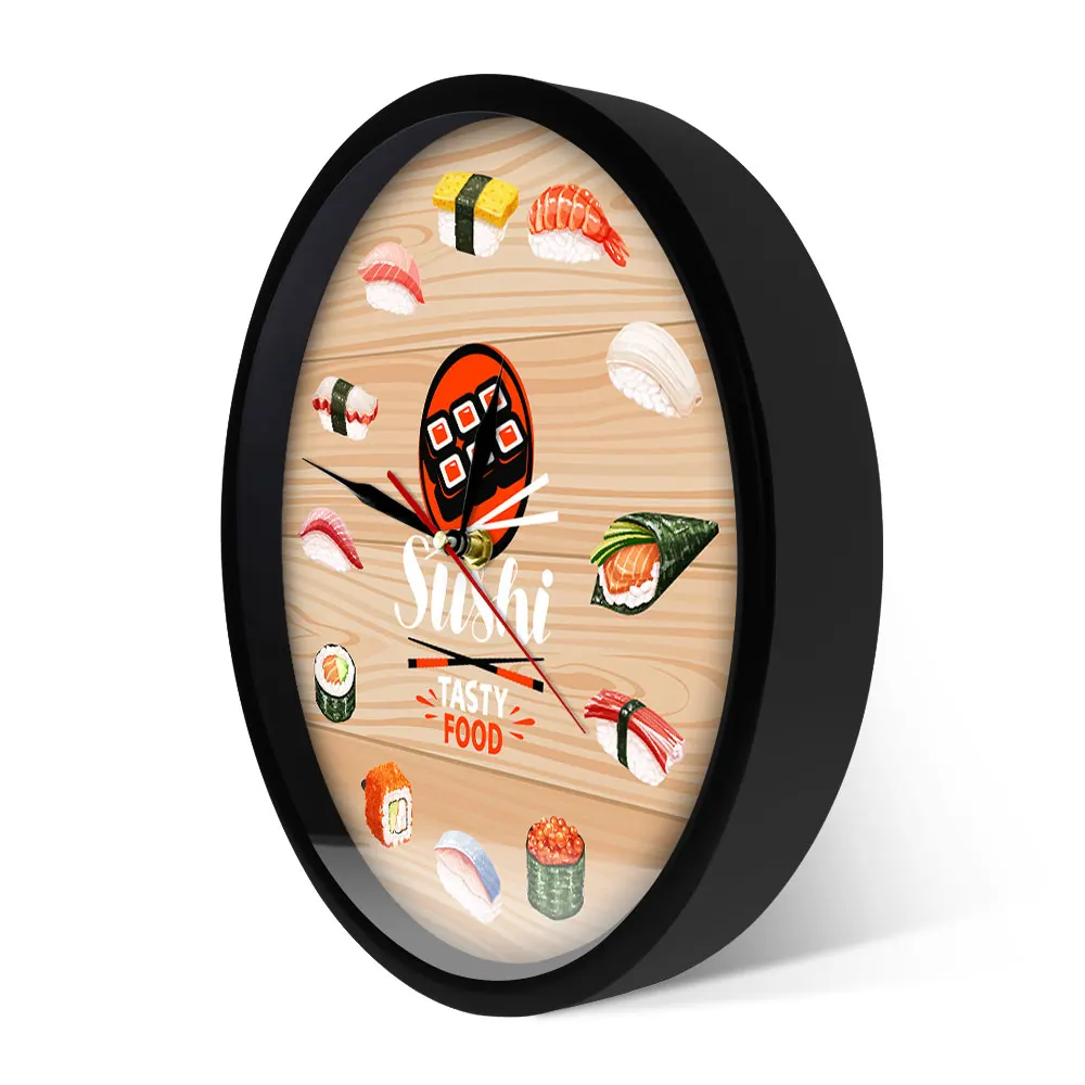 Japanese Cuisine Sushi Tasty Food Wall Clock Kitchen Wall Art Decorative Minimalist Wall Watch Gift for Foodies Restaurant Chef 2