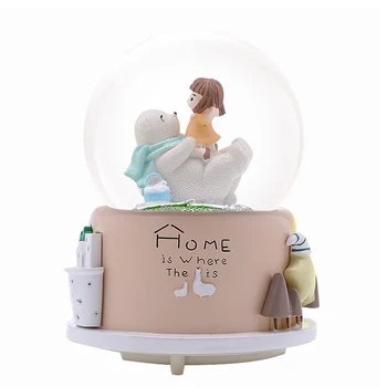 

Sweet Castle Little Girl White Bear Home Decoration Crystal Ball Music Box Bedside Decor Accessories Colorful Light Figurine
