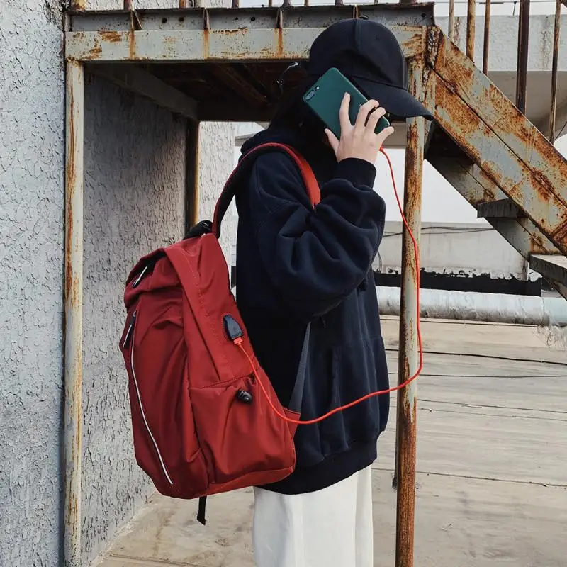 

Outdoor Travel Women Men USB Charging Backpack Oxford Casual Large Capacity School Bags Strip Rucksack for Women Men