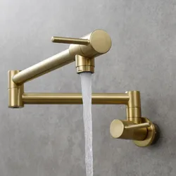 Brushed Gold Kitchen Faucets Solid Brass Single Cold Sink Water Taps Dual Handle Wall Mounted Rotation Foldable Gun Grey