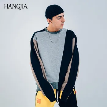 

Retro Color Block Hoodies Sweatshirt Men Women Irregular Patchwork Pullover Sweatshirts for Men Autumn and Winter Terry Hoodie
