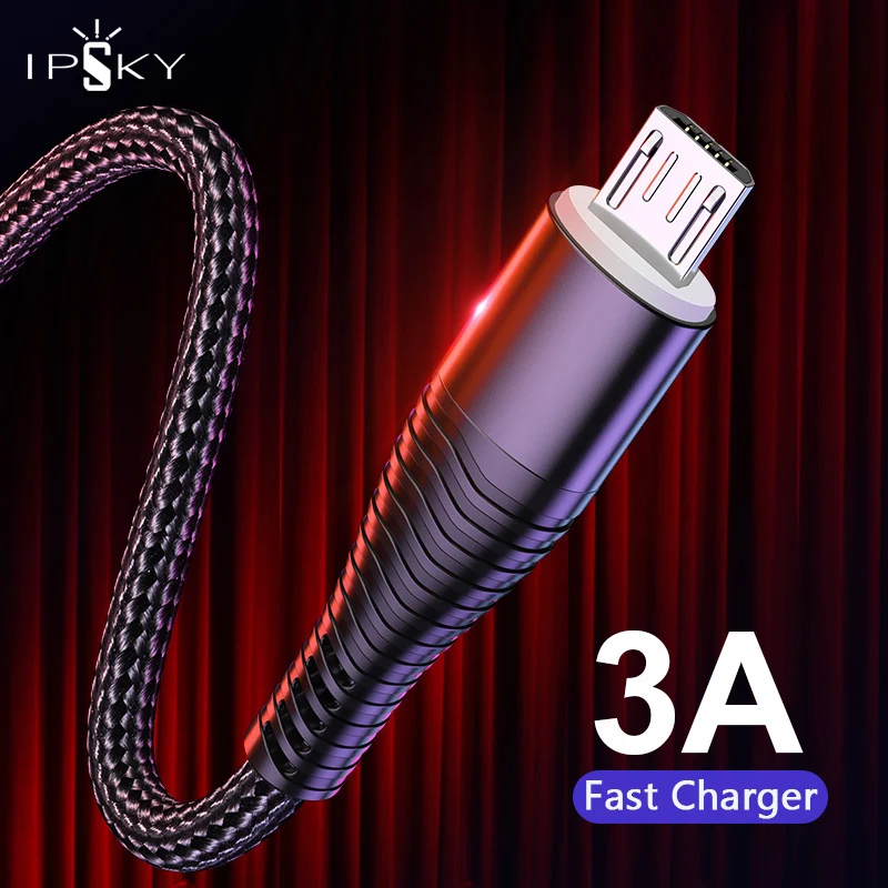IPSKY Micro USB кабель 3A Быстрая зарядка для передачи данных Samsung Xiaomi LG планшет нейлон