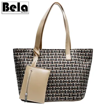 

BelaBolso Fashion Wool Tote Bag Large Capacity Shoulder Bag Women Bag Winter Handbag Panelled Lady Bag High Quality Purse HMB766