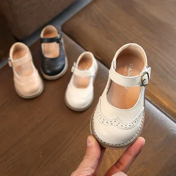 

Genuine Leather Girls Leather Shoes British Children Princess Shoes Soft Bottom Kids Flats Hollow Wedding Party Shoes Hook Loop