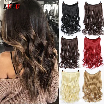 

LUPU 24" Long Curly Synthetic Hairpieces Fish Line No Clip In Hair Extensions Invisible Heat Resistant fiber Hair Accessories