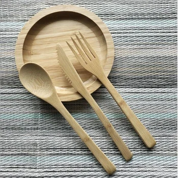 

200set/lot Japanese Style Bamboo Wooden Cutlery Set Fork Cutter Cutting Reusable Kitchen Tool With Bag Useful 3pcs/set