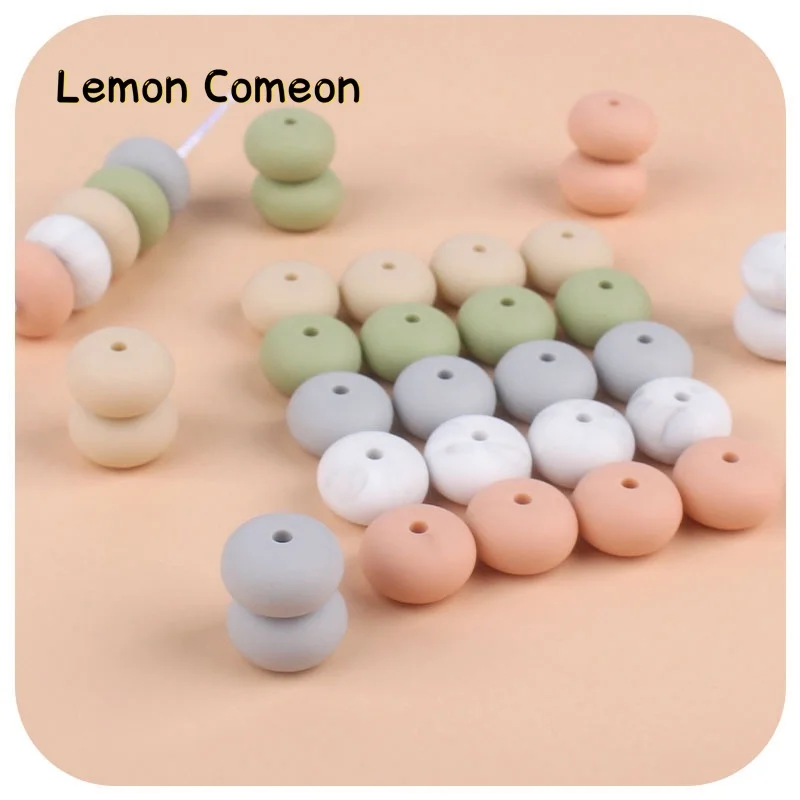 15mm Silicone Abacus Beads 20pcs Lentil Silicone Teether DIY Bead Food Grade Silicone Nursing Necklace Pearl Silicone Teething