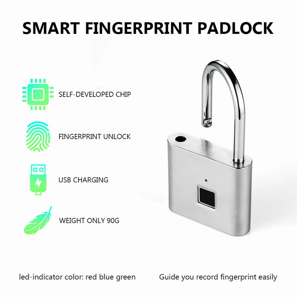 

Smart Fingerprint Lock Security Keyless USB Rechargeable Lock Zinc Alloy Padlock Hi dropship