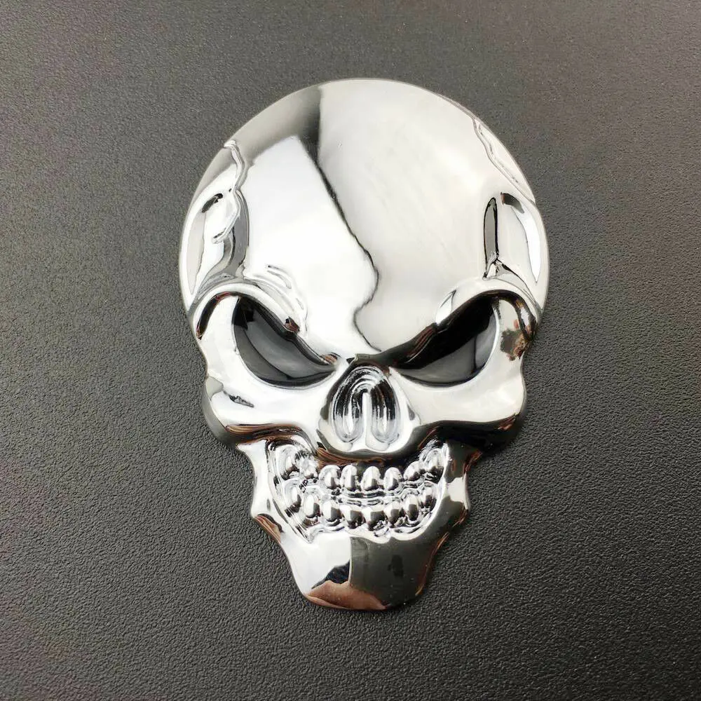 Silver Skull 3D Metal Car Motorcycle Tank Tailgate Emblem Badge Decal Sticker
