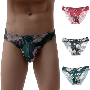 

Men Sexy Underwear Swimwear Floral Print Swimming Mens Briefs Men's Quick Dry Breathable Underpants Mesh Breathable Male Panties
