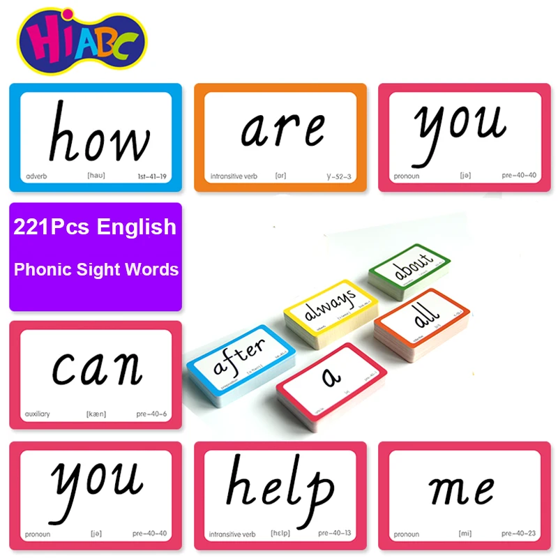 221 pièces/ensemble anglais vue mots anglais Phonics haute fréquence mots communs apprentissage jouets éducatifs pour les enfants