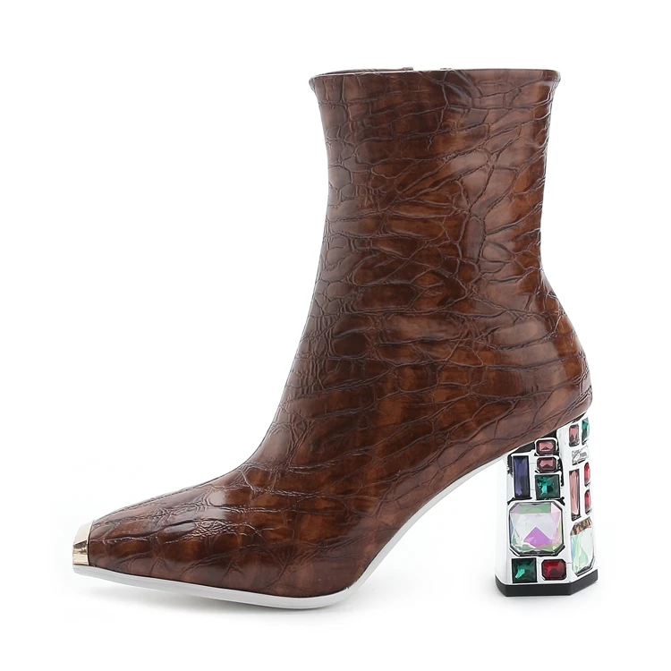 

Women ankle Boots woman Hand made Special fabric stone pattern super high heel online celebrity women shoes Europe and America