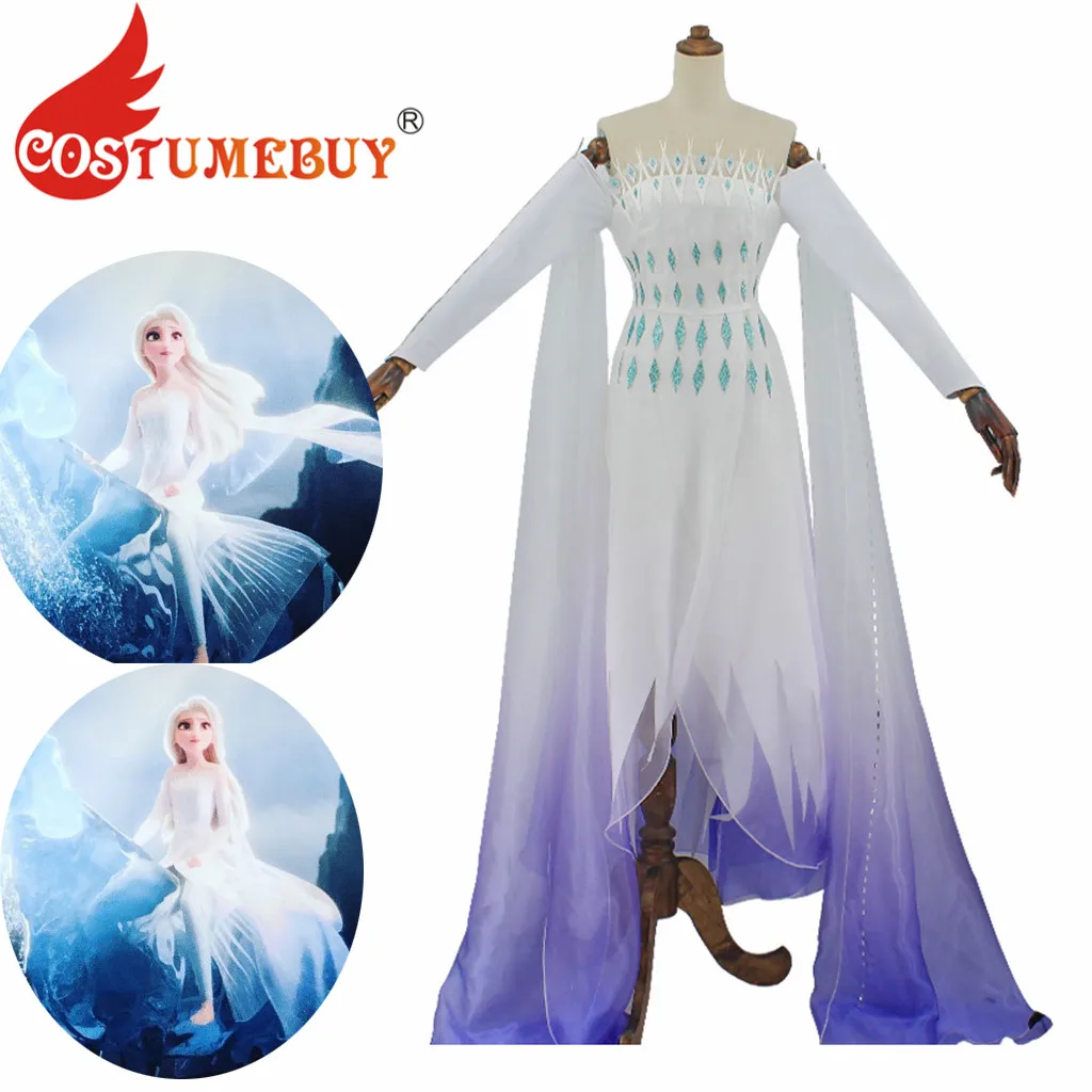 CostumeBuy/; карнавальный костюм Эльзы; платье королевы Эльзы; белое платье снежной Эльзы; костюм L920