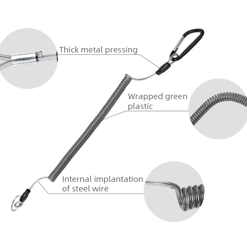 TSURINOYA, 2 шт. рыболовный шнурок из нержавеющей стали, проволочные резинки, удерживающий трос с карабином, безопасный замок, аксессуары, инструменты