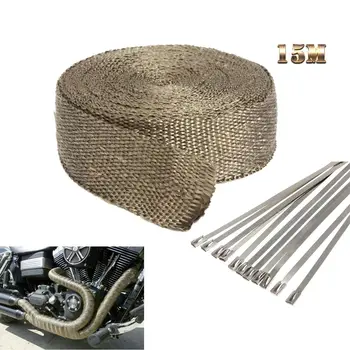 

15M Fiberglass Exhaust Protection Pipe Heat Header Insulation Tape Turbo Wrap With 10Pcs 45cm Stainless Steel Locking Cable Ties