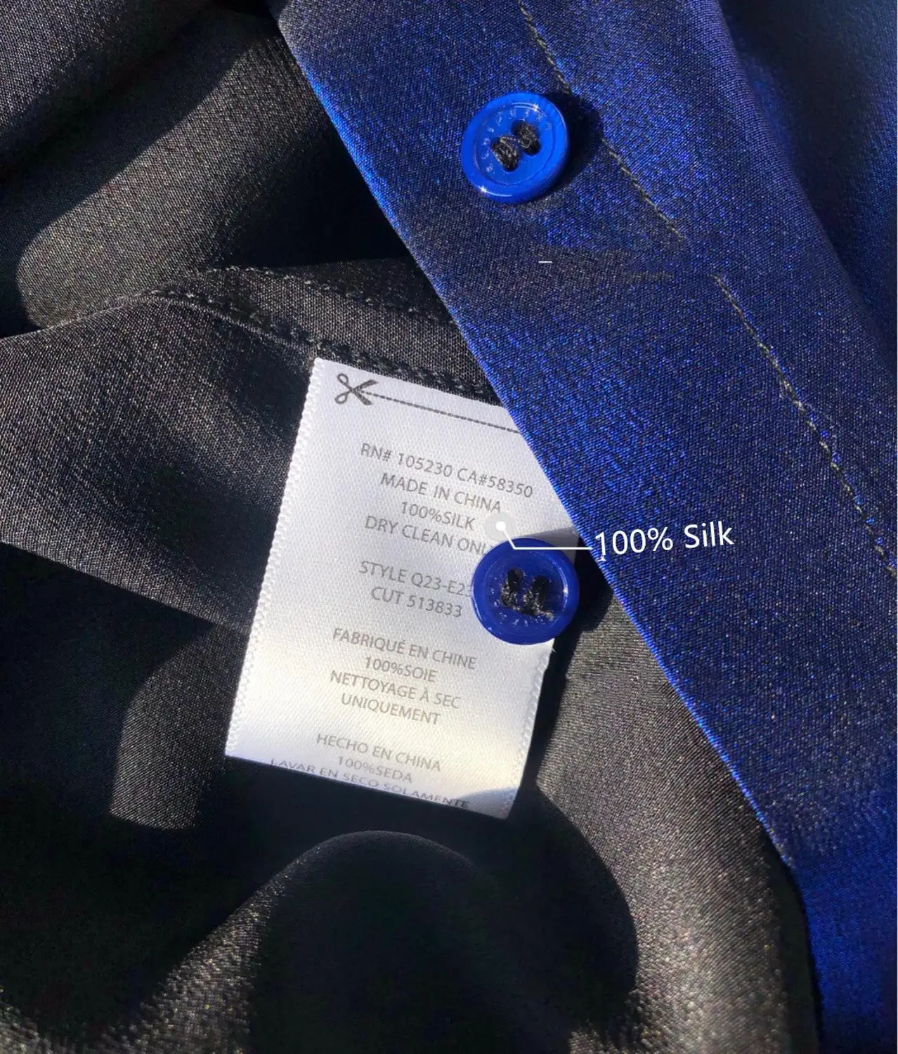 100% Silk Women's Long Sleeve Shirt Blue Turn-down