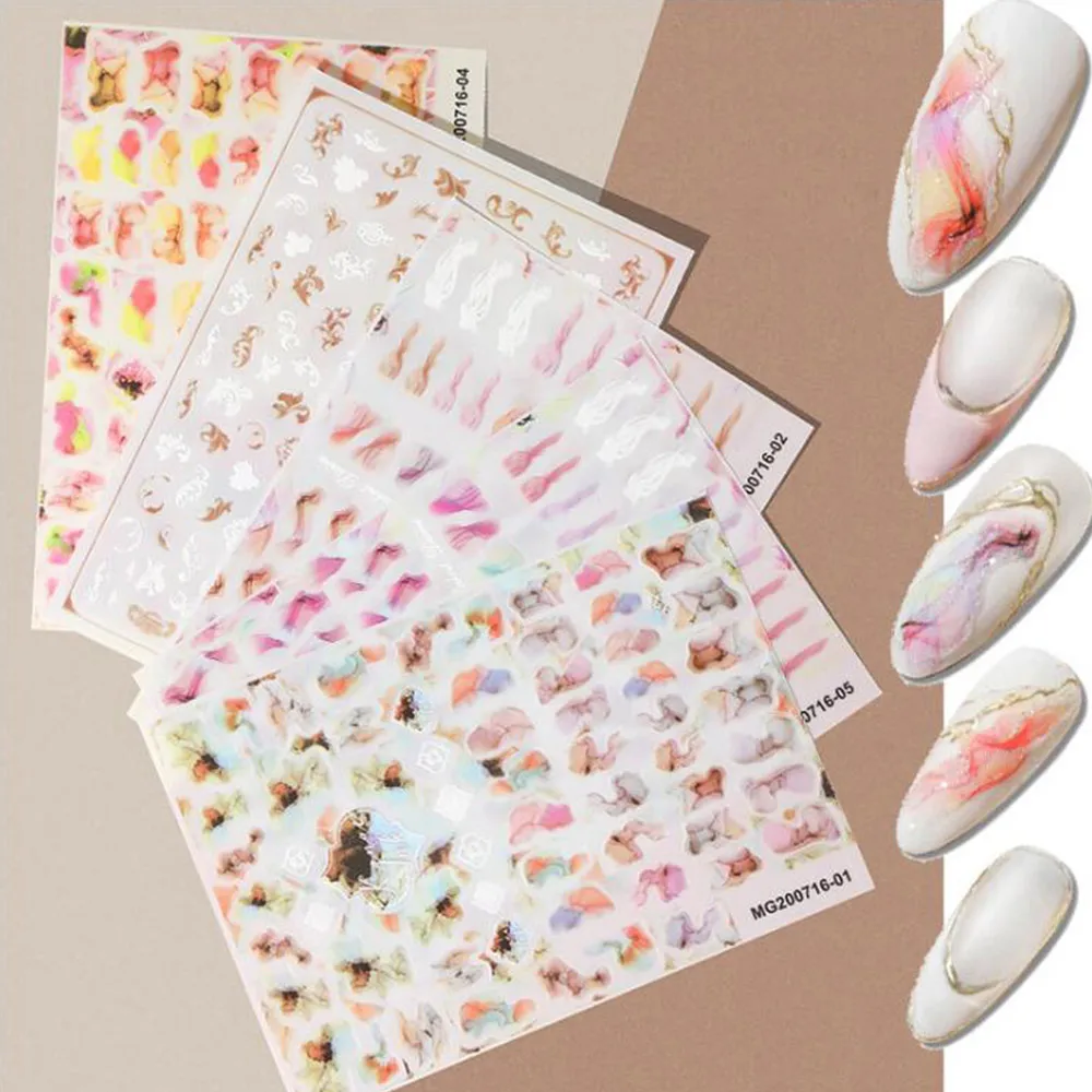 

5 Sheet Colorful Ink Painting Nail Water Decals Flower Adehesive Paper Wraps Nail Art DIY Tips Nail Art Water Stickers