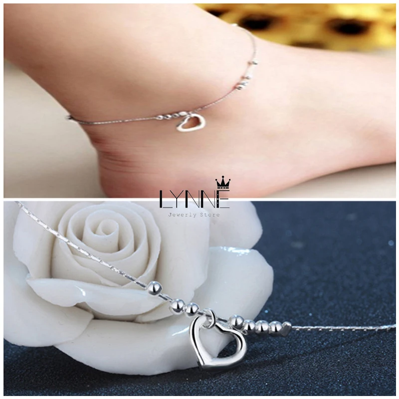 New Fashion Foot Anklet 925 Sterling Ladies Silver Anklets Bracelet Chain For Women Love Heart Pendant Foot Pulseras Jewelry