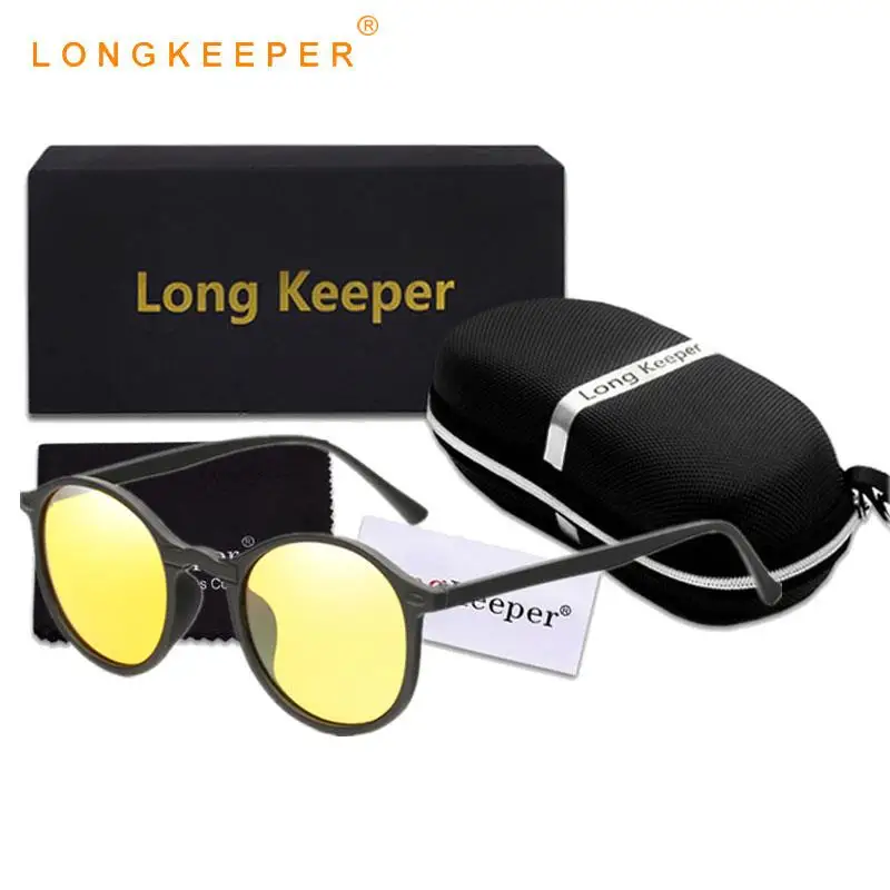 Longkeperer Мужские солнечные очки ночного видения женские классические круглые солнцезащитные очки с футляром водительские Ночные очки подарочный набор Горячий - Цвет линз: Black Yellow-AL