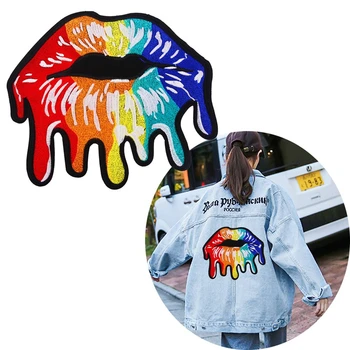 

2019 New DIY Big Rainbow Lip Mouth Patches Applique Sewing Handmade Embroidery Patch for Clothing Embroidered Clothes Decor