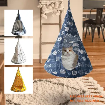 

Cat Bed Tent Hammock Hanging Bed Tent Cone Shape Breathable Cat House Linen Sponge Tent Hanging Cage Cover Pet Supplies