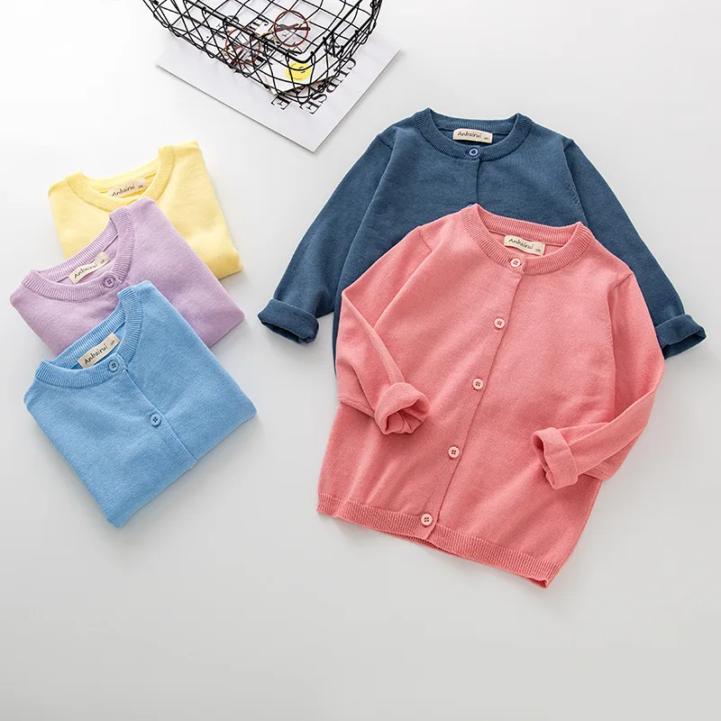 

New Ins Explosions Spring and Autumn Sweater Candy Cardigan Solid Color Cardigan Children 's Sweater Winter 2020 Cotton Unisex