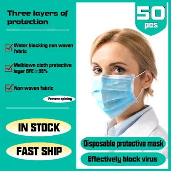 

50Pcs/Bag 3 Layer Non-woven N95 Antiviral Mask Anti Dust Virus pollution Disposable Dust Filter Filterprotection Mask kids masqu