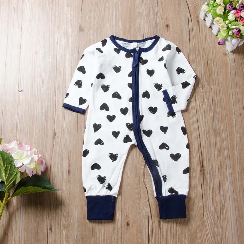 

3-24 Months Spring Autumn Kids Bodysuits Casual Jumpsuits Baby Heart-Shaped Printing Long Sleeve Rompers