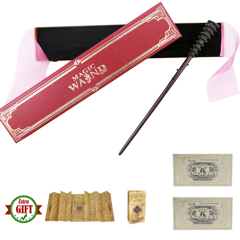 

New Metal Core Fred Magic Wands Malfoy Young Dumbledore Harried Magical Sticks Map and Ticket Pink Ribbon Box Birthday Gift