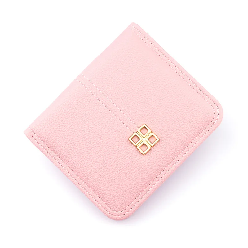 

New style small wallet ladies short wallet Korean thin two-fold student simple lychee pattern soft leather buckle coin purse