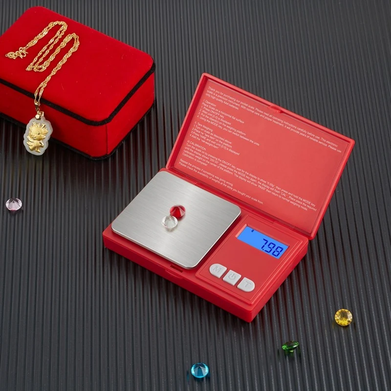 

Mini Digital Scales Red Electronic Balance Scale 0.01G Precision Libra Jewelry Pocket Scale Portable Palm Weight Scale
