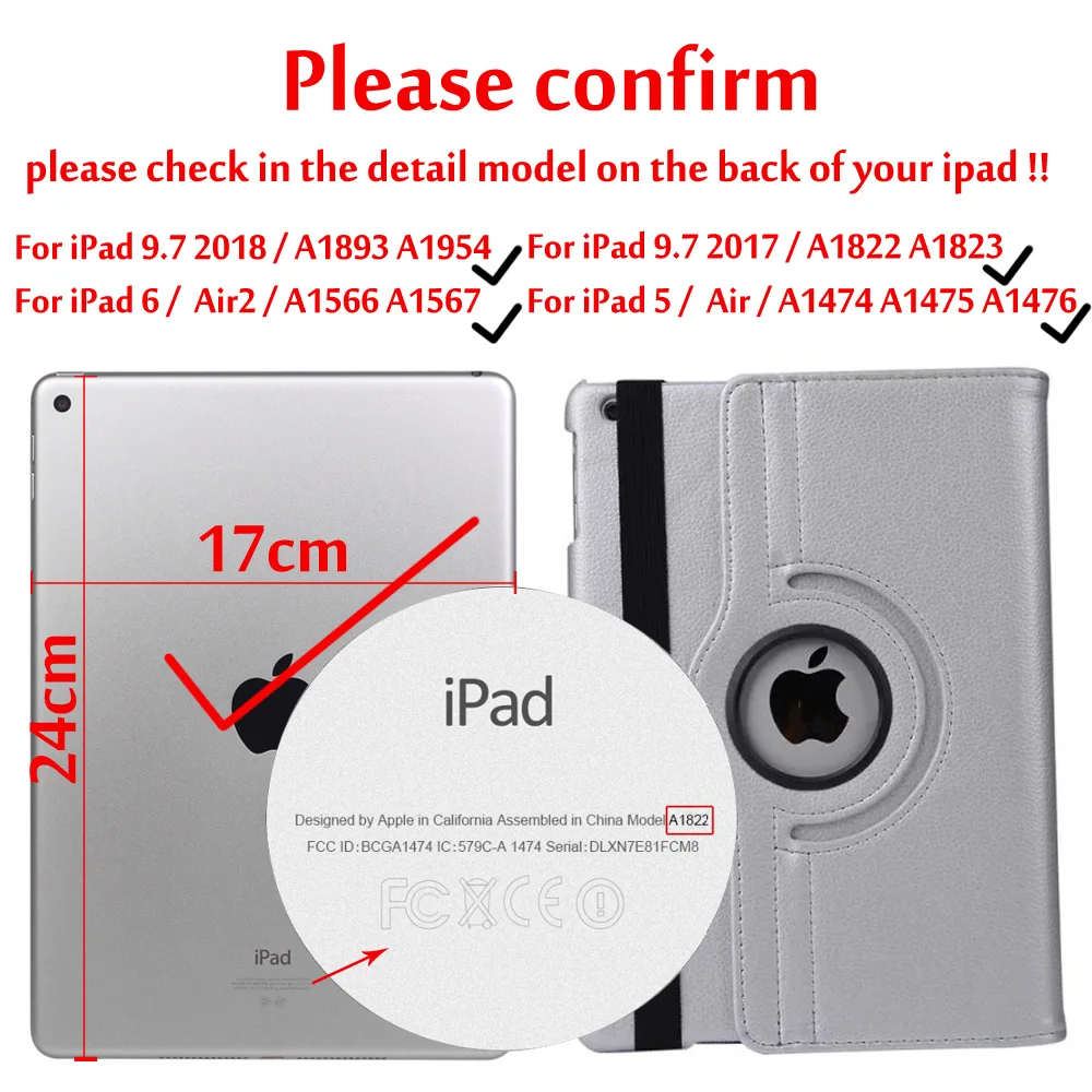 Для iPad 5/6/Air 2 чехол s Чехол для iPad 9,7 360 Вращающийся умный Авто Режим сна/Пробуждение чехол для iPad 5th 6th - Цвет: Silvery