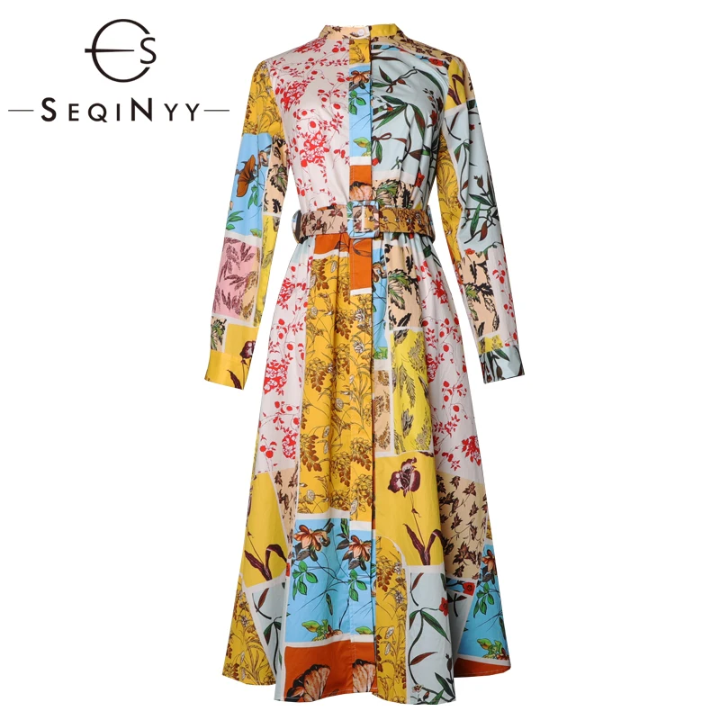 

SEQINYY Cotton Dress 2020 Summer Spring New Fashion Design Women Colorful Flowers Print