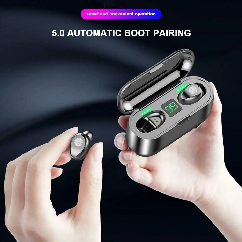 Smart Bluetooth Earphone 5 0 Wireless Headset sport Headphone Stereo Bass In Ear Earbuds with intelligent charing case cover