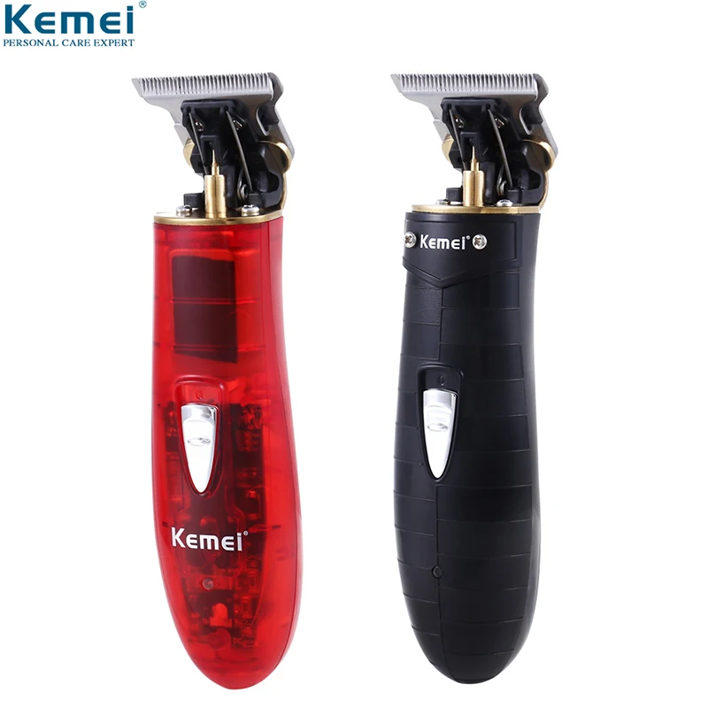 Kemei Cordless Close Cutting Trimmer Powerful Men Grooming 0mm Baldheaded Clipper Barbershop Detail Transparent Skeletons Body