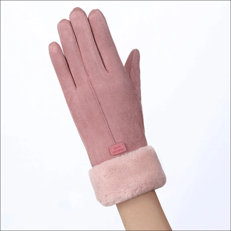 Leather Pink new Новое поступление зимние перчатки для женщин сенсорный экран Открытый толстые теплые перчатки женские эластичные варежки - Цвет: Leather Pink new
