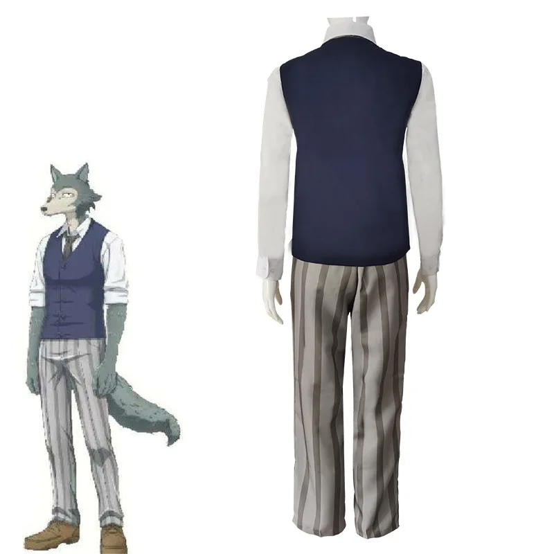 Anime Beastars Cosplay Costumes Wig Mask Grey Wolf Legoshi Uniform Carnivore Legosi Cosplay Costume Cherryton Academy Blue Suit